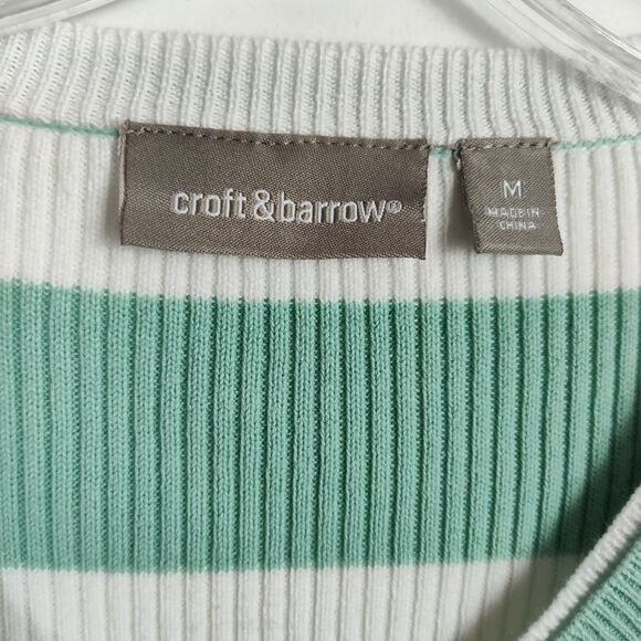 Croft & Barrow V-Neck Sweater Women's M Mint Green/White Stripes Long Sleeves - Picture 7 of 9